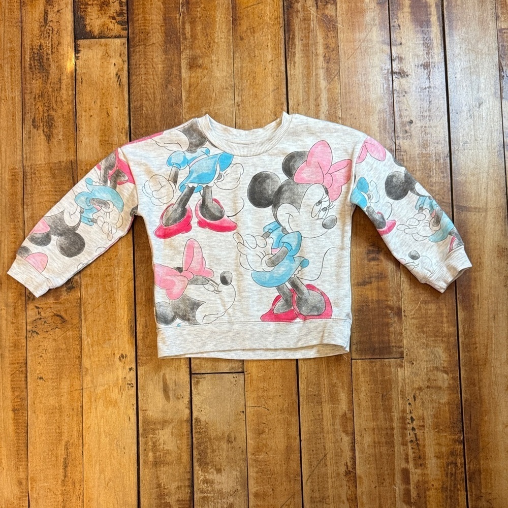 Minnie Mouse Sweatshirt 3T Gray Pink watercolor cotton crewneck Disney